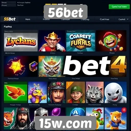 Variedade de jogos disponíveis na 56bet